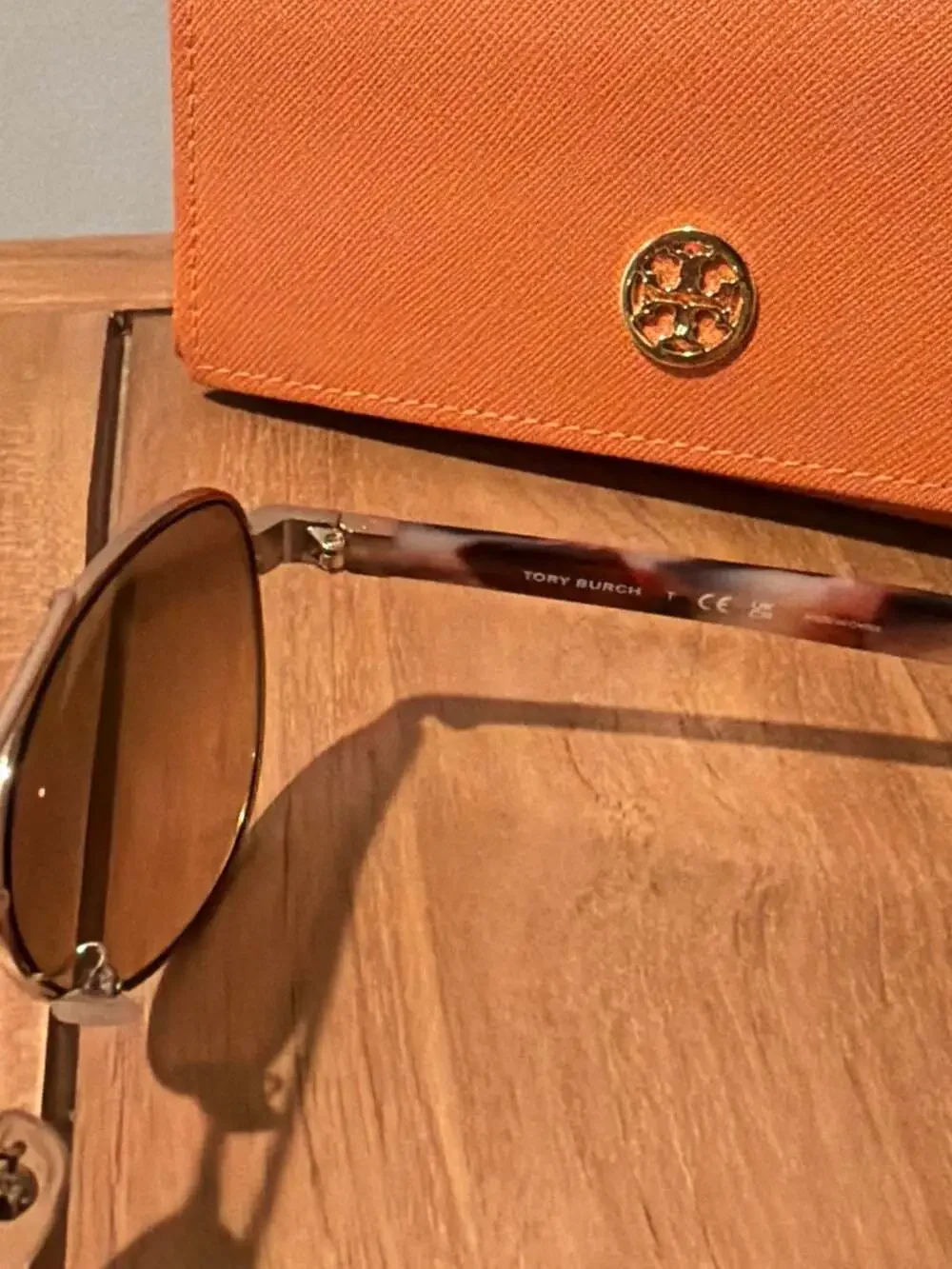 Tory Burch Aviator Sunglasses with Tortoiseshell Temples and Case